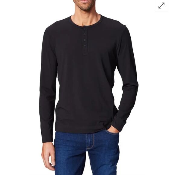 Paige M men’s black henley four button supima cotton soft - Picture 1 of 9